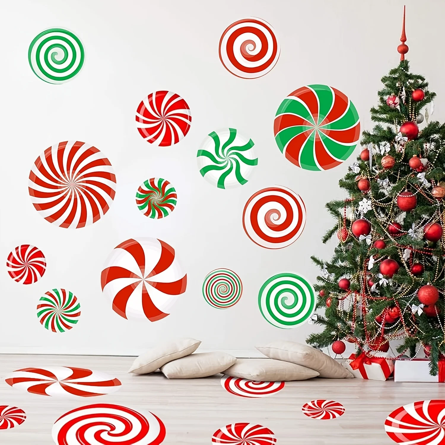 33pcs Large Christmas Candyland Decal Set - Festive Wall & Floor Stickers for Holiday Party Decorations, No Battery Needed