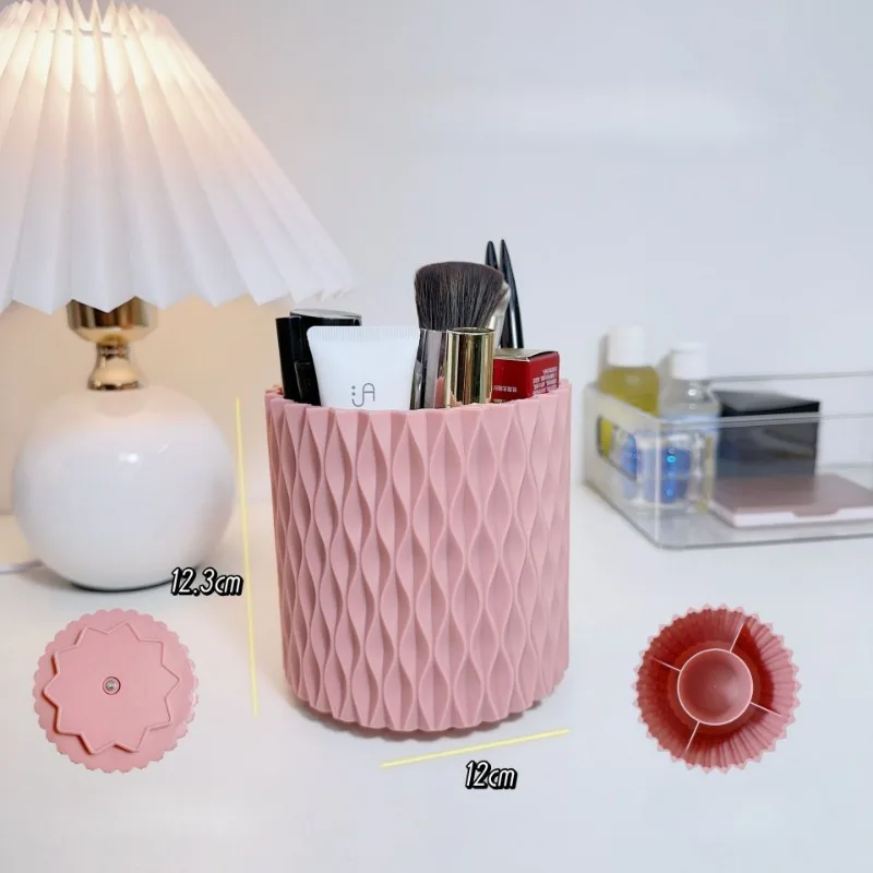 360° Rotating Makeup Brush Storage Box for Desktop Storage of Makeup Eyebrow Pencils and Lipsticks Makeup Brush Tools White Blue