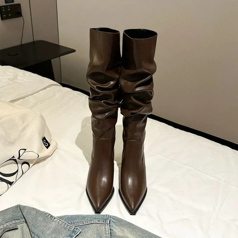 2026 جديد مثير الشتاء النساء أحذية عالية موضة أشار تو كعب ستيليتو أحذية طويلة السيدات أنيقة حذاء برقبة للركبة الأحذية بوتاس #1