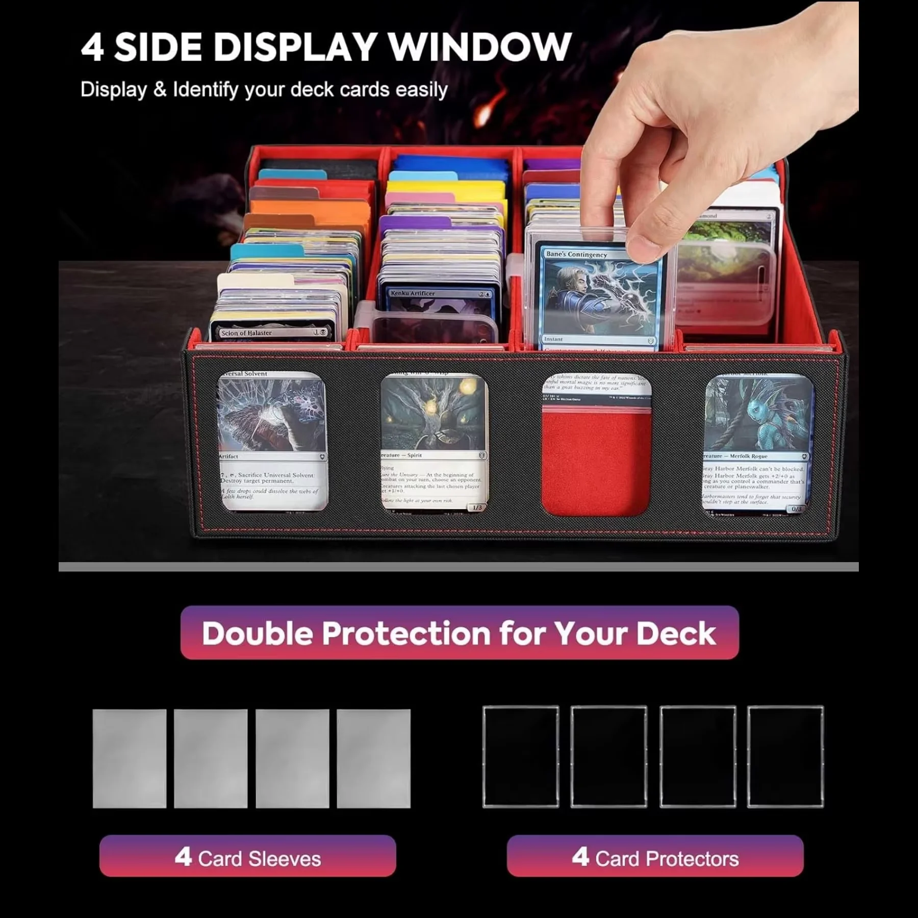 4-Row PU Trading Card Deck Storage Box Portable Card Carrying Organiser Case For Card Collectible Game Card Cases Protectors