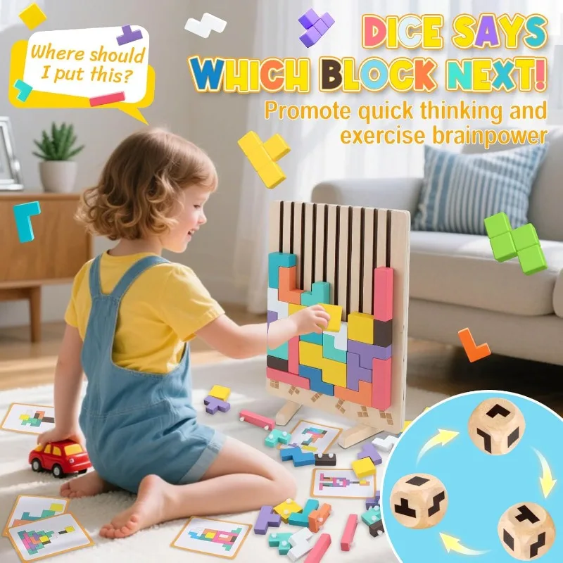 Puzzle impilabili in legno Tetris - Rompicapo Blocchi russi 3D Board STEM Giocattoli Montessori per età 3-12 Regalo per i più piccoli