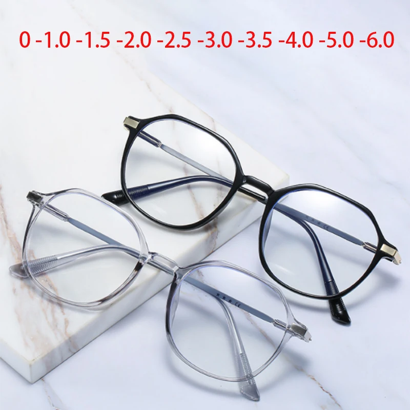 

Transparent Frame Polygon Myopia Glasses Finished Women Stundent Prescription Spectacles 0 -0.5 -1.0 To -6