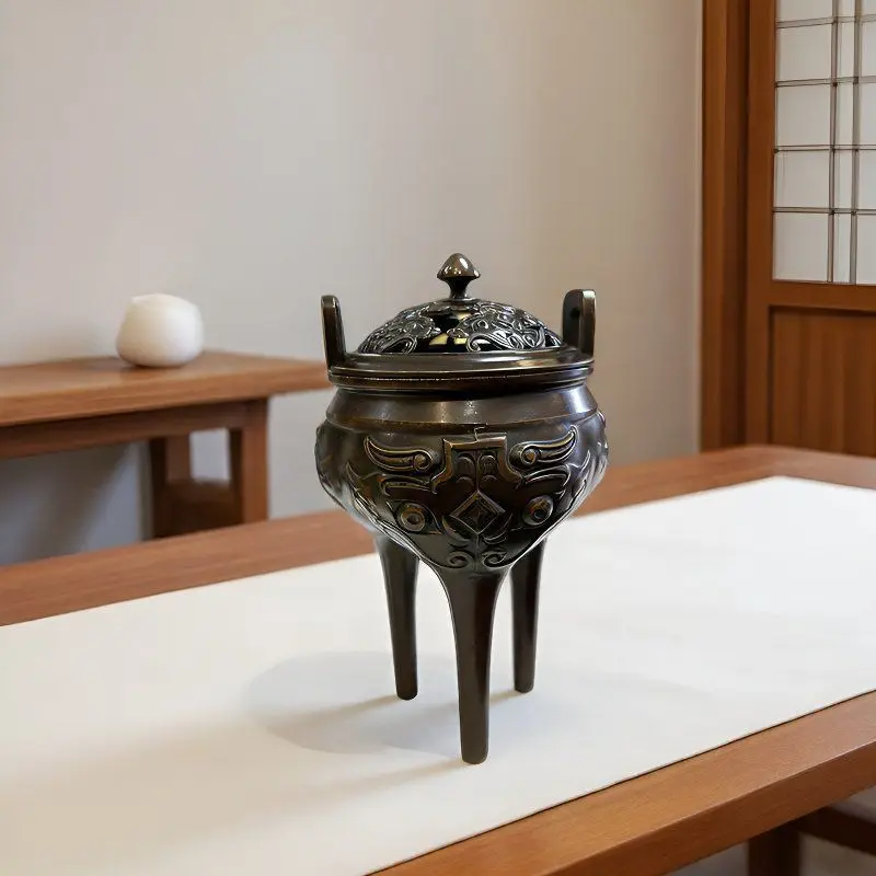 Chinese Retro Su Gong Stove Purple Copper Household Gourd Style High Foot Soaring Ear Agarwood Incense Burner Indoor Deco