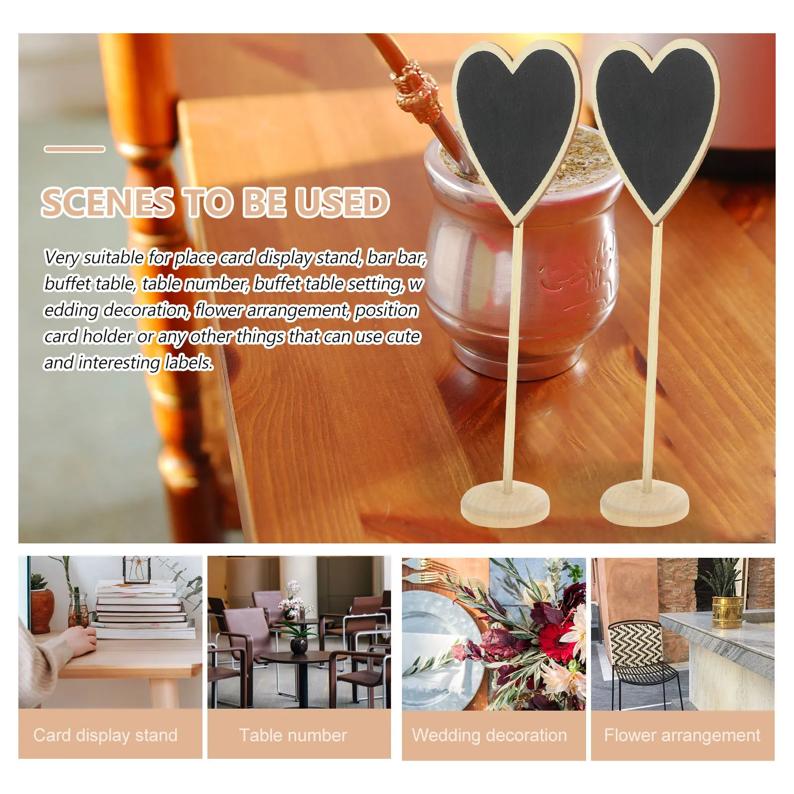 12Pcs Heart Shaped Wooden Chalkboards Small Letter Boards for Weddings Christmas Table Decor Home Office Hotel Menu Signs