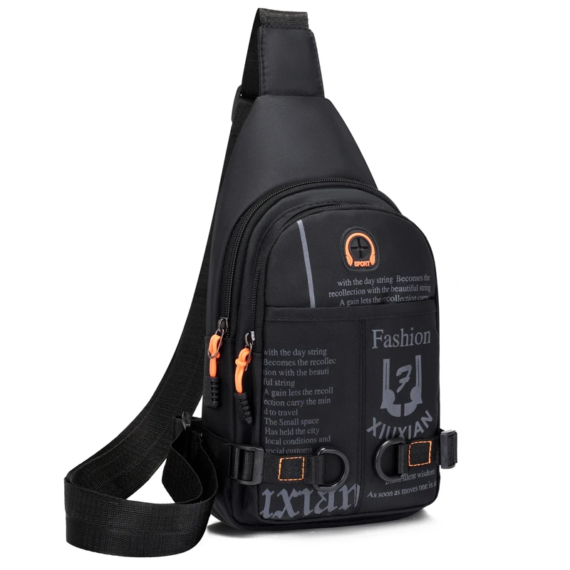 

Spring and summer new chest bag fashion striped shoulder bag with headset port sports and leisure men's crossbody bags