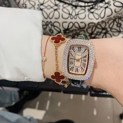 2023 Leather Rectangle Watch Women Quality Luxury Top Brand Women Watches Quartz Fashion Designer Ladies Watch With Rhinestone