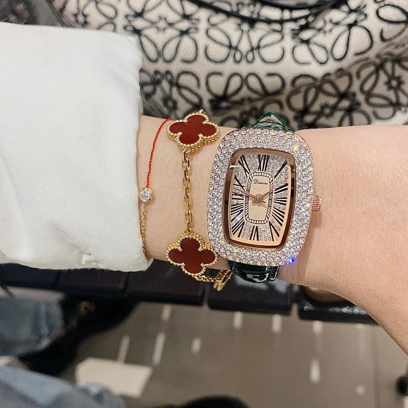 2023 Leather Rectangle Watch Women Quality Luxury Top Brand Women Watches Quartz Fashion Designer Ladies Watch With Rhinestone