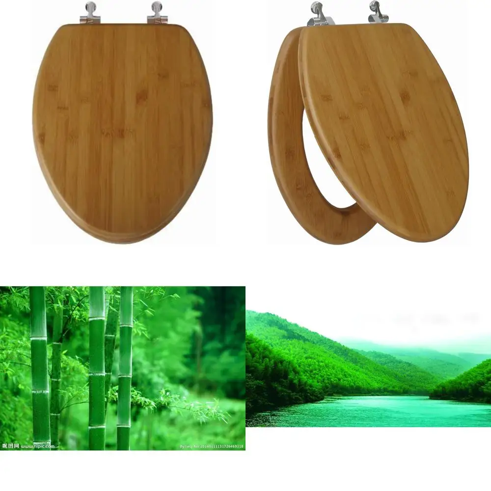 

Elongated Natural Bamboo Toilet Seat with Brushed Nickel Hinges