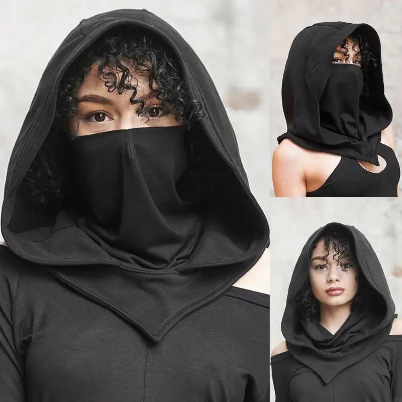 N5KB Hooded Hat Scarf Hooded Balaclavas Windproof Balaclava Anti Droplet Face Cover Medieval Hat With Veil Hooded Cloak