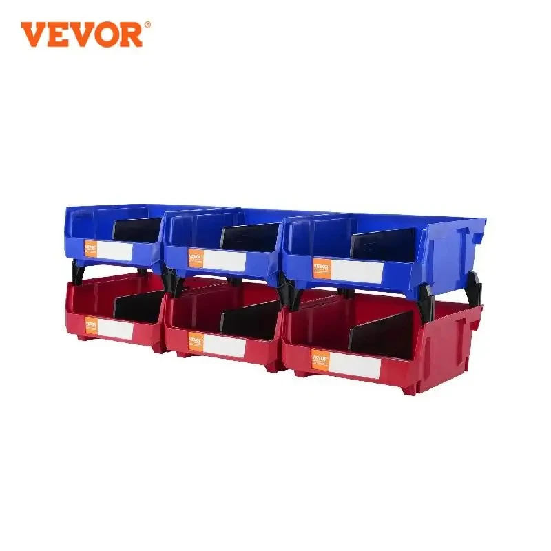 VEVOR Parts Bin 12pcs 5x4*3inch Blue/Red Stackable Plastic Garage Tool Storage Box Container Organizer Bin  for Closet Garage