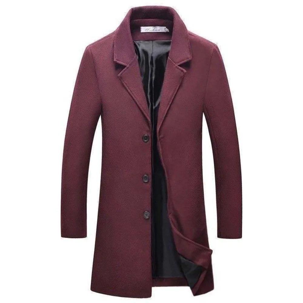 Men's Coat Autumn and Winter New Casual Long Windbreaker Jacket / Male Solid Color Single Breasted Trench Coat Jacket