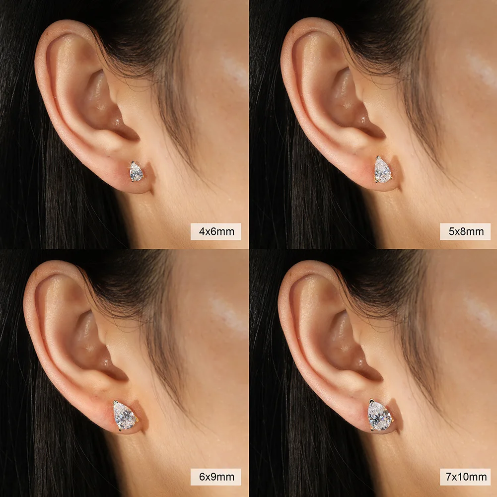 OEVAS GRA 1ct-4ct Pear Cut Moissanite Ear Studs White Gold Earrings for Women S925 Silver Plated 18K Gold Fine Jewelry Gifts view 6