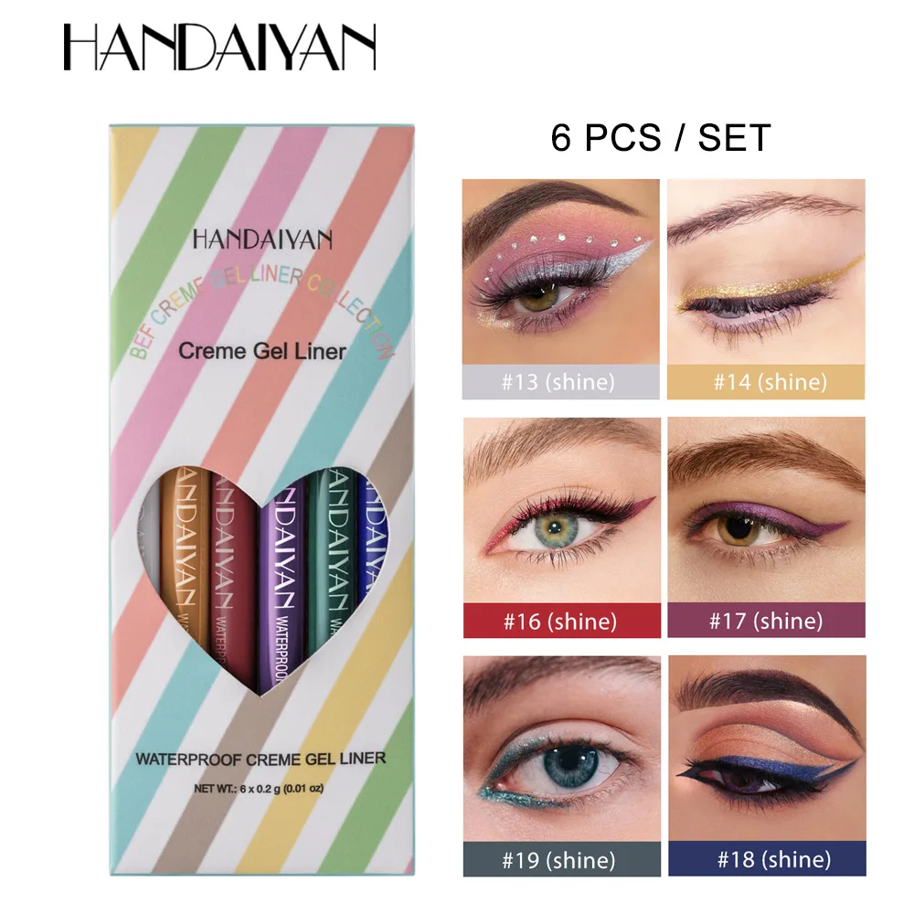 Handaiyan Kleurrijke Eyeliner Set 6 Kleuren Waterdichte Eyeliner Potlood Make-Up Anti-Zweet Eye Liner Crème Cosmetica Voor Ogen Eyeliner