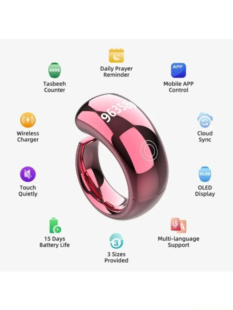 M5TD Electronic Prayer Counter Rings With 5 Replaceable Rings Fitness Tracking APP Synchronization Waterproof Design Daily