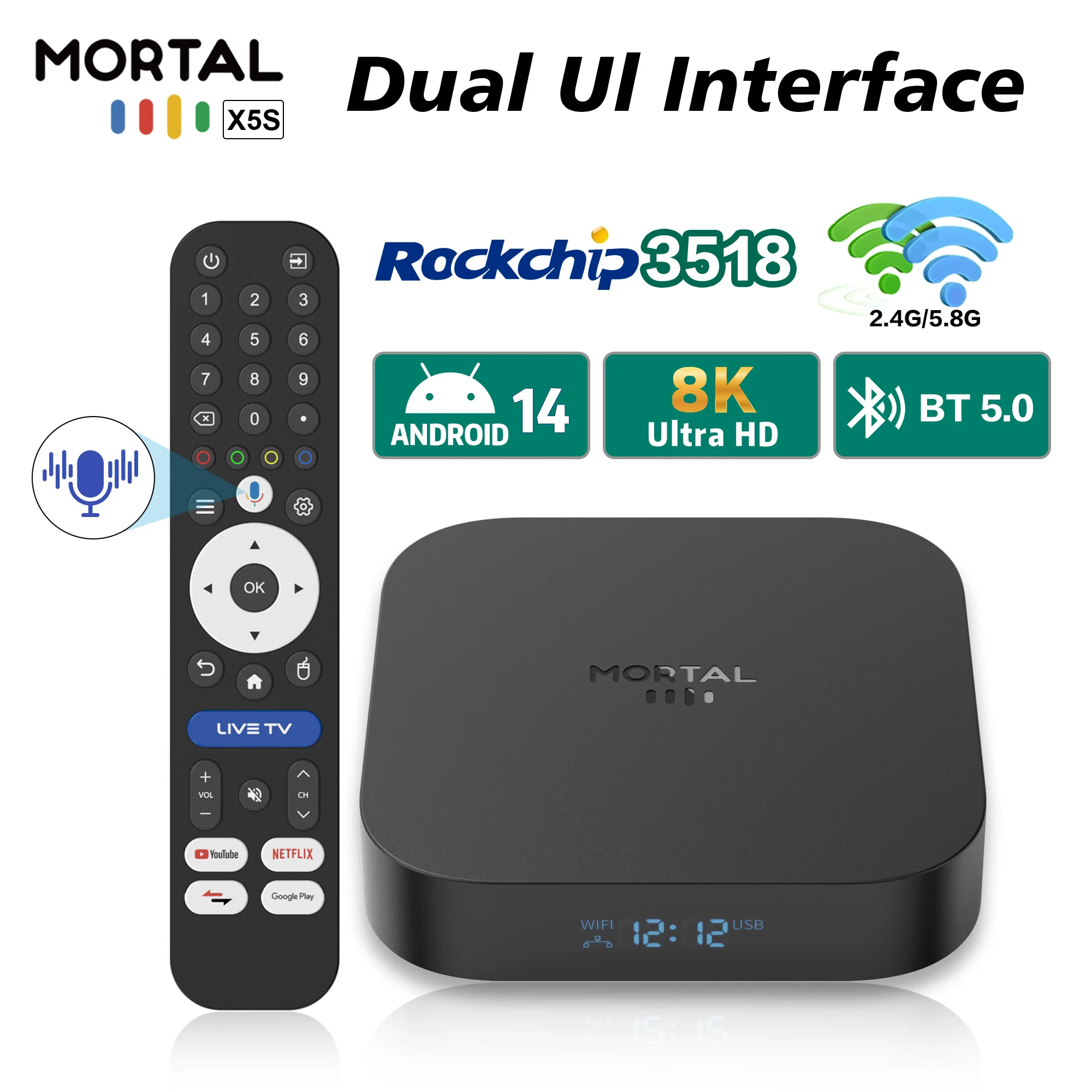 2026 Smart Android TV Box Dual System 2GB 16GB Wifi 6 BT5.4+2.3 8K Ultra HD Media Player Home Theater Set‑Top Box