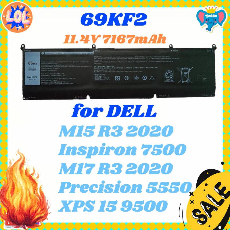 

11.4V 7167mAh 69KF2 Battery for DELL M15 R3 2020 Inspiron 7500 M17 R3 2020 Precision 5550 XPS 15 9500