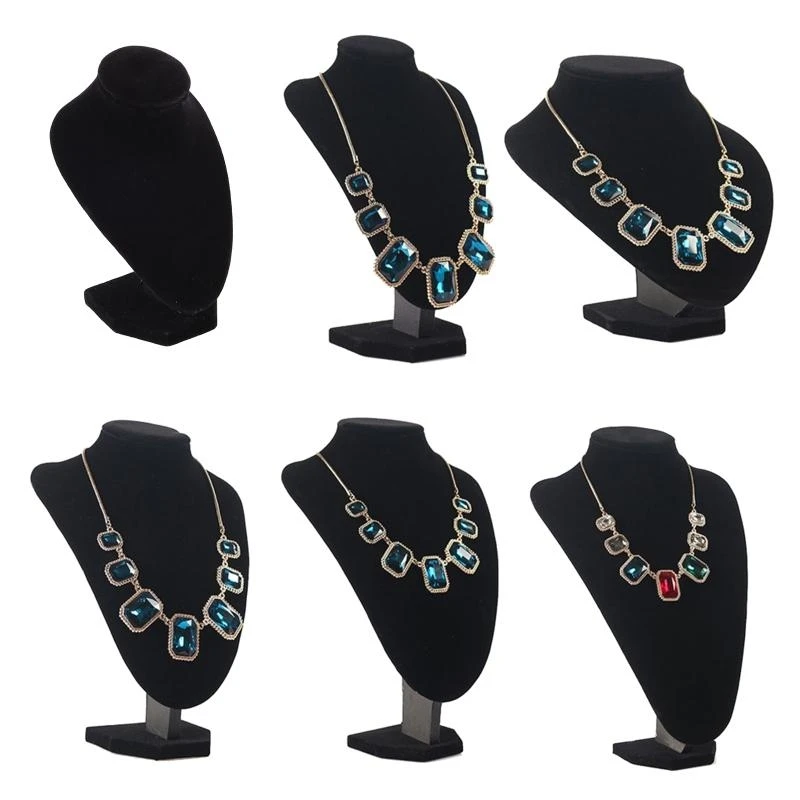 

5asd Black Suede Mannequin Stand Necklace Jewelry Display Stand Portrait Neck Stand
