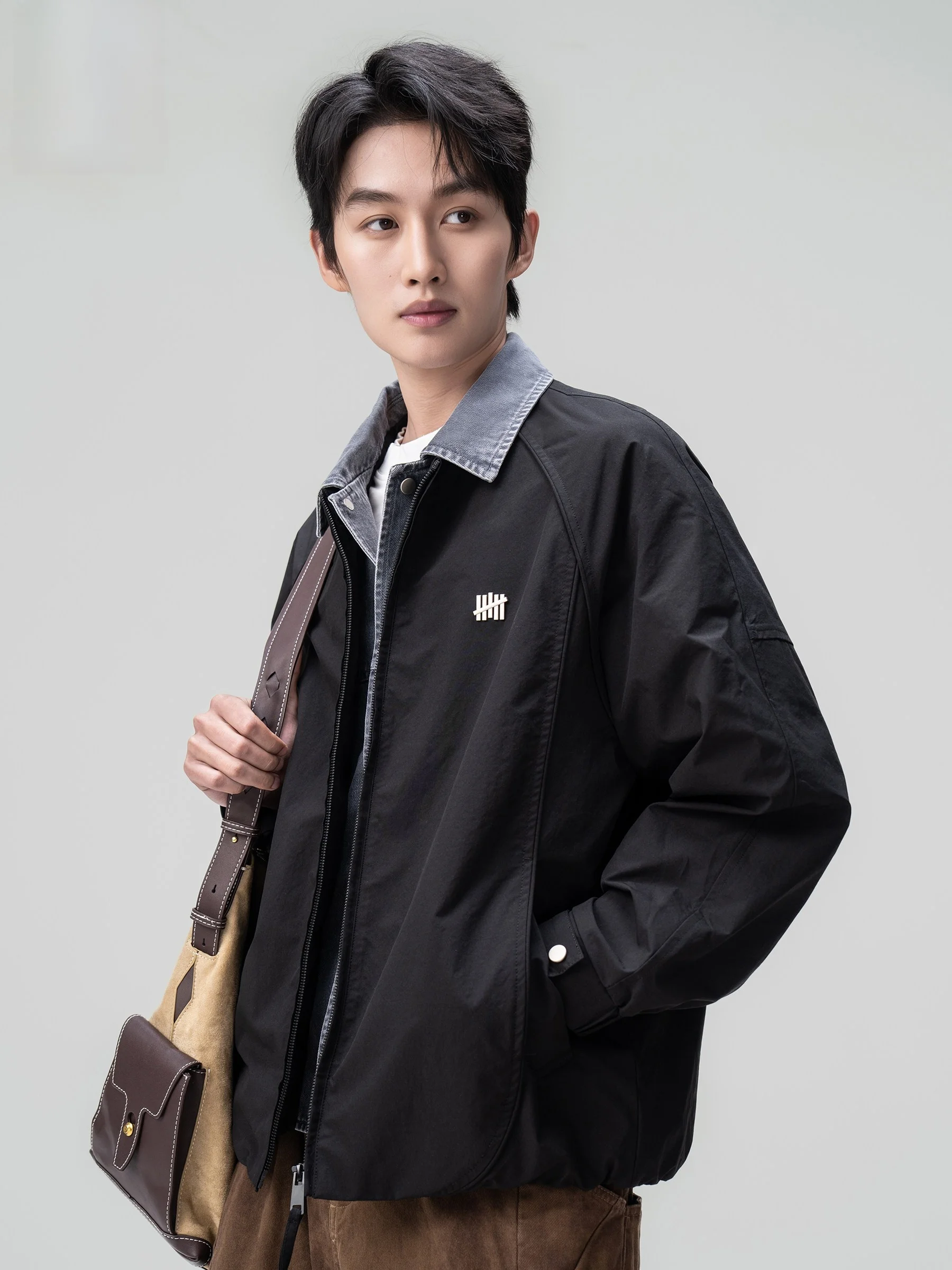 American Retro AOGZ Denim Patchwork Fake Two-Piece Turn-down Collar Jacket Unisex Spring New Fashion Outerwear Versatile