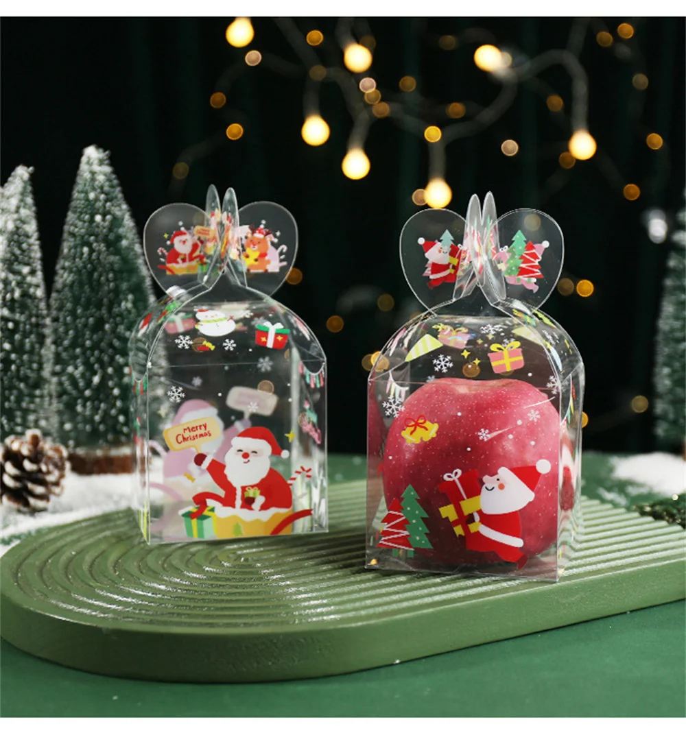 Christmas Pvc Gifts Boxes Christmas Eve Transparent Santa Claus Candy Cases Cake Packaging Bags Creative New Year Party Supplies