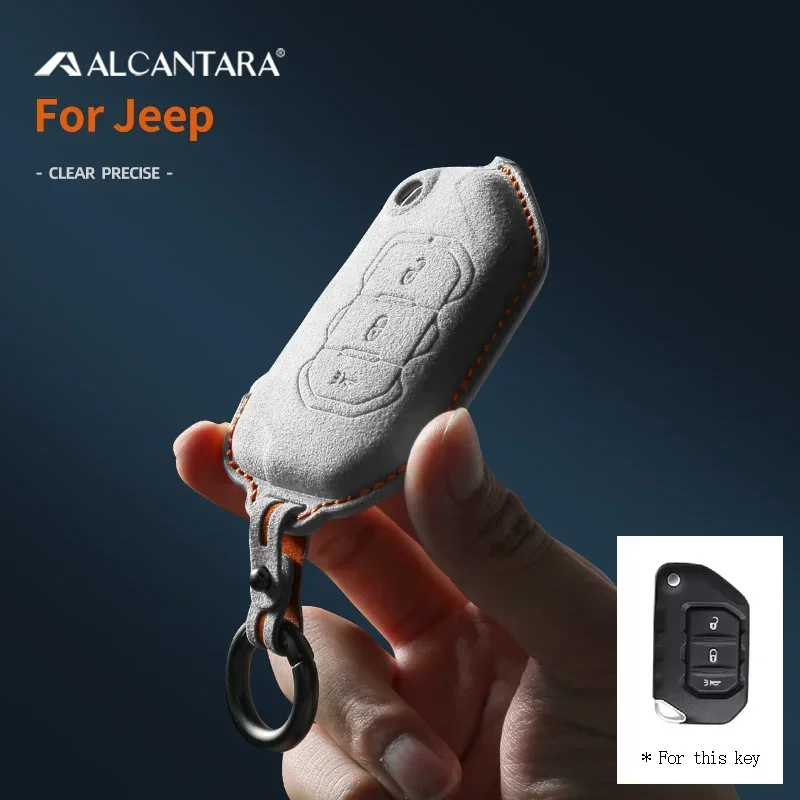 Car Alcantara Key Case Cover Holder Smart Key Shell FOR For Jeep Gladiator JT JLU Wrangler TJ JL 4 Buttons 2018 -2022 Keychain