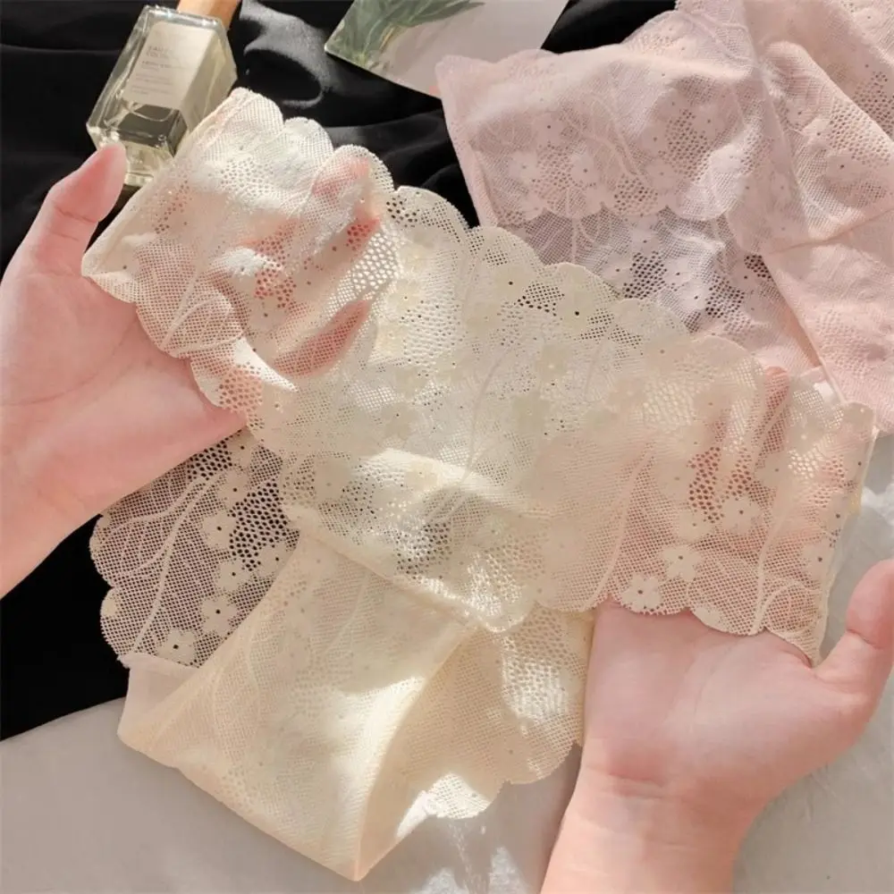 4Pcs Sweet Mid Waist Mesh Flower Panties Thin Cotton Crotch Lace Briefs Underpants Breathable Underwear for Women Daily