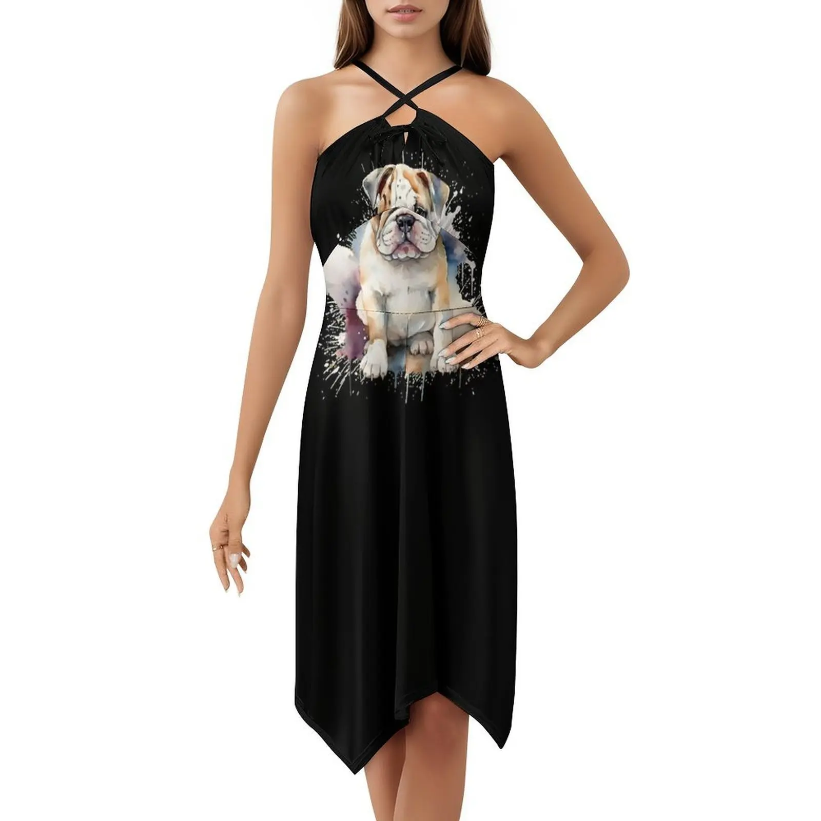 الملونة المائية الإنجليزية البلدغ جرو الكورية نمط فستان كاجوال للنساء بسيط اليومية مكتب سيدة فساتين الإنجليزية البلدغ #5