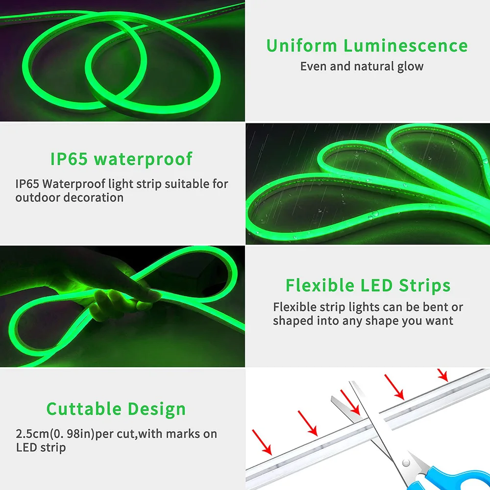 30M Pure Silicone LED Neon Light Strip With 6 * 15mm RGB Waterproof Light Strip Bluetooth APP Control Suitable For House Decorat