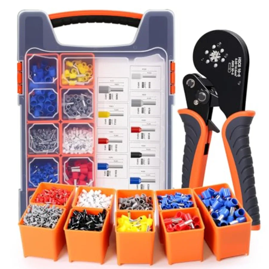 

2200PCS Hexagonal Ferrule Crimping Tool Kit AWG30-5 Self-Adjusting Wire Ferrule Crimper with Wire Ferrules Connectors for Elect
