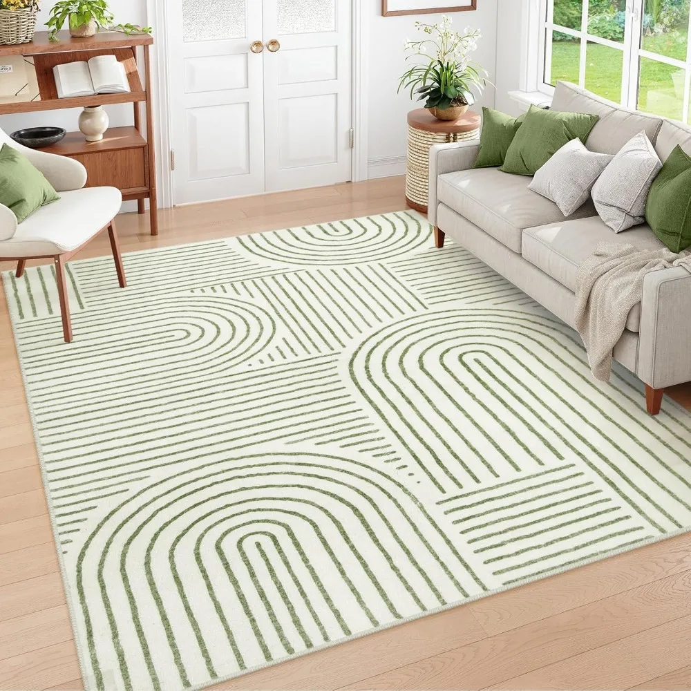 

Boho-Style 6x9 Area Rugs, Soft and Ultra-Thin for Living Spaces and Bedrooms, Non-Slip Washable Green Boho Carpet