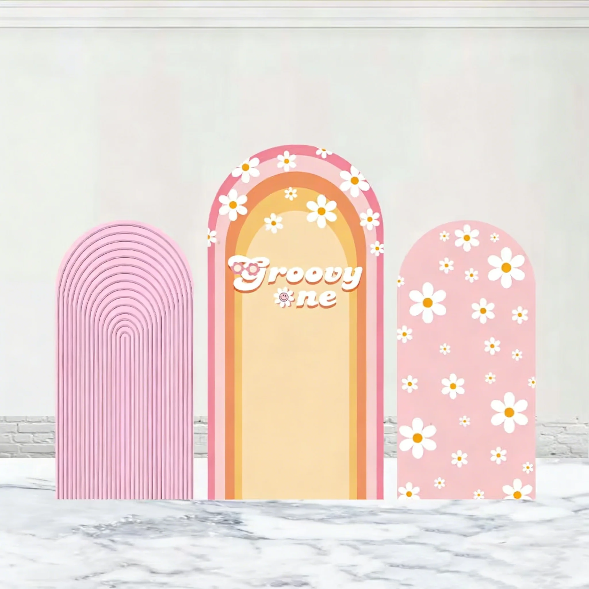 

LS Boho Rainbow Arch Background For Daisy Girl 1st Birthday Party Glitter Photography Backdrops Kid Baby Show Photo Studio