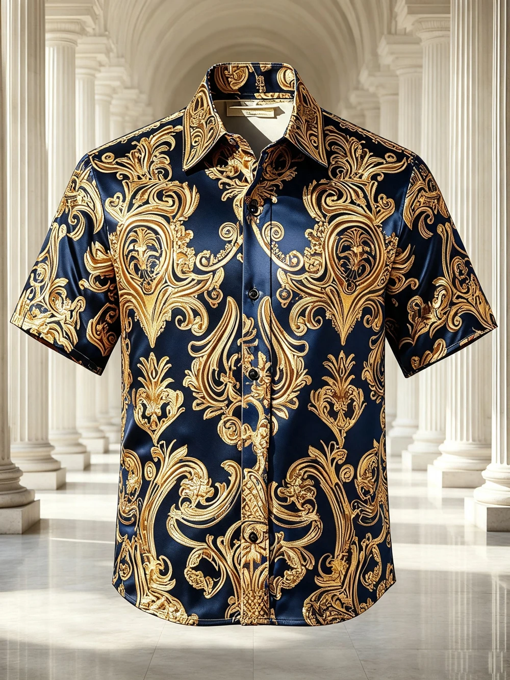 2026 Men's Summer New Short Sleeve Shirt Baroque Pattern 3D Printed Shirt Hawaiian Vacation Outdoor Casual Top Carnival Holiday