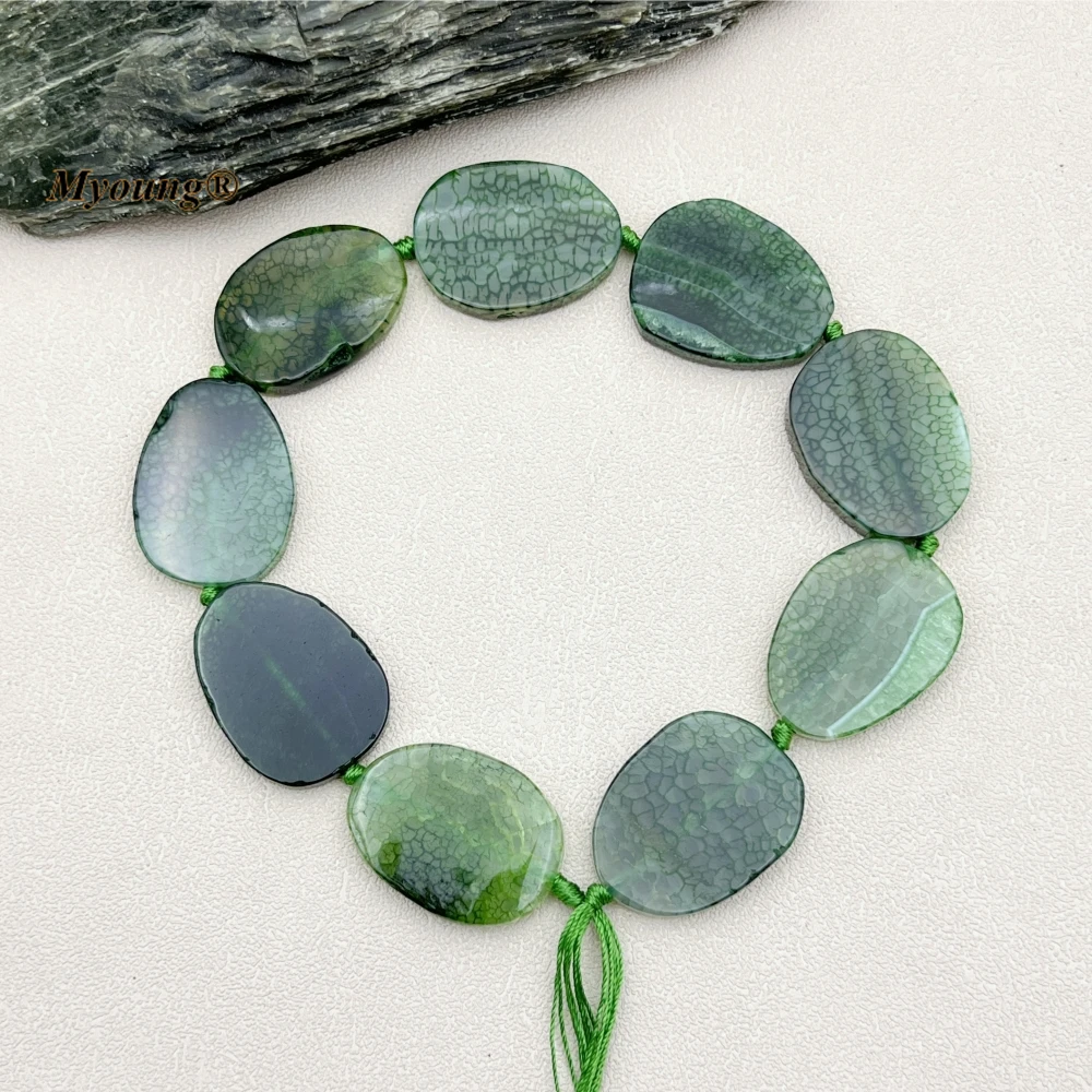 9PCS Large Egg Shape Natural Green Dragon Veins Agates Stone Slice Pendant Beads For DIY Jewelry Making MY230738