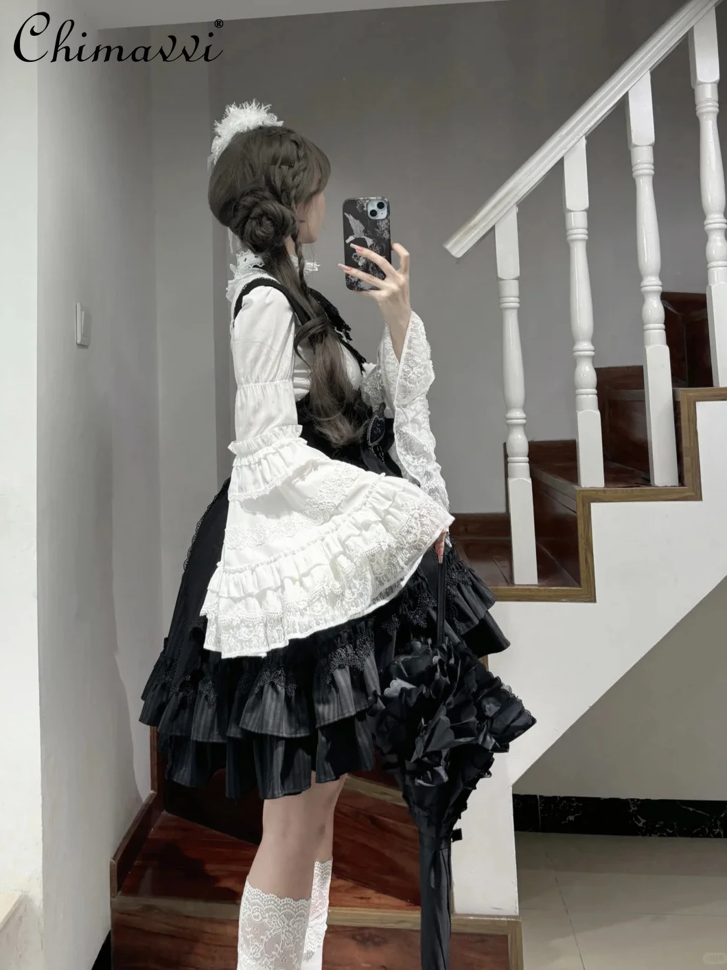 Lolita Style Gothic Gorgeous Cos Retro Women's Comic Show Shirt 2025 Spring and Autumn New Lace Elegant Splicing Blouse Tops