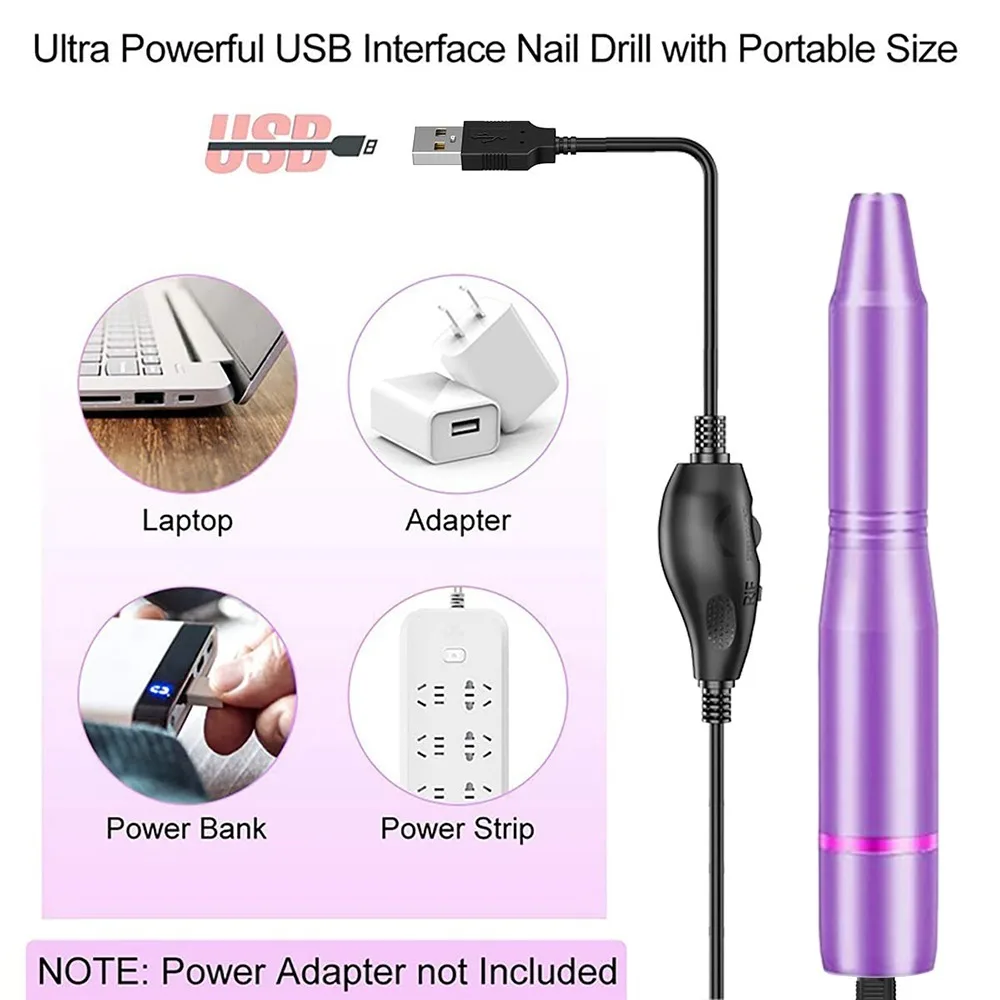 Nagelaccessoires Elektrische nagelboor Pen Manicure Pedicure Boren Gelpolijstgereedschap Elektrische nagelschuurmachine Driller USB