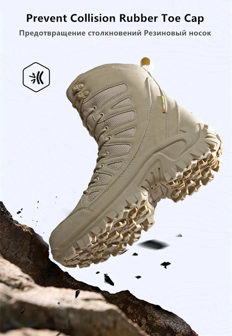 High-Top Leder Herren Stiefel Atmungsaktive Desert Combat Stiefel Outdoor Rutschfeste Wanderstiefel Herren Motorradstiefel Arbeits Stiefeletten – Detail 4