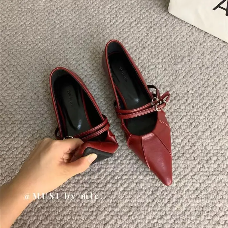 Brand Pleated Single Shoes Women Flats Ballet Fashion Pointed Toe Slip On Flat Loafers Soft Ballerinas Red Black Shoes Moccasins