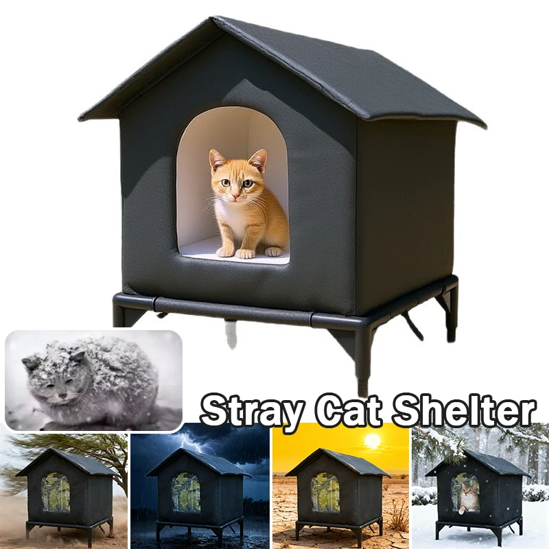 

Waterproof Insulated Pet Shelter Outdoor Cat House with Kickstand Winter Warm Foldable Design for Stray Animals All Weather Use