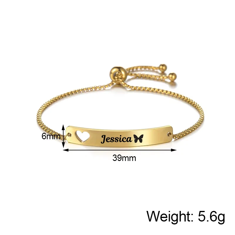 

Afirstee Stainless Steel Engrave Name Hollow Heart Bracelet Custom Nameplate Date Bracelets For Women Girl Jewelry Gift