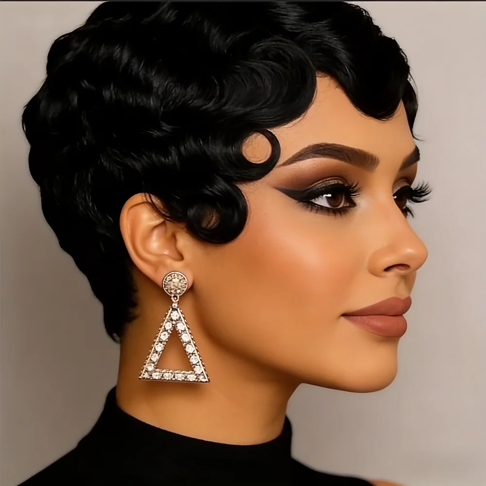full machine made Women's Natural-Looking Pixie Cut Human Hair Wig Wave Hairstyle Suitable for Busy Professionals