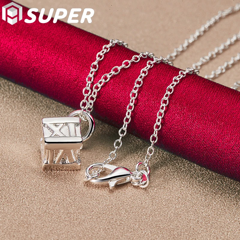 

925 Sterling Silver Square Roman Numeral Pendant Necklace For Woman Man18-30 Inch Chain Wedding Party Jewelry