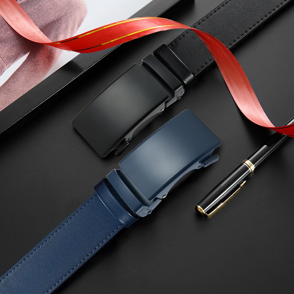 حزام رجال الأعمال مصمم للرجال جودة عالية جلد طبيعي حزام رجالي مشبك معدني حزام أوتوماتيكي #5