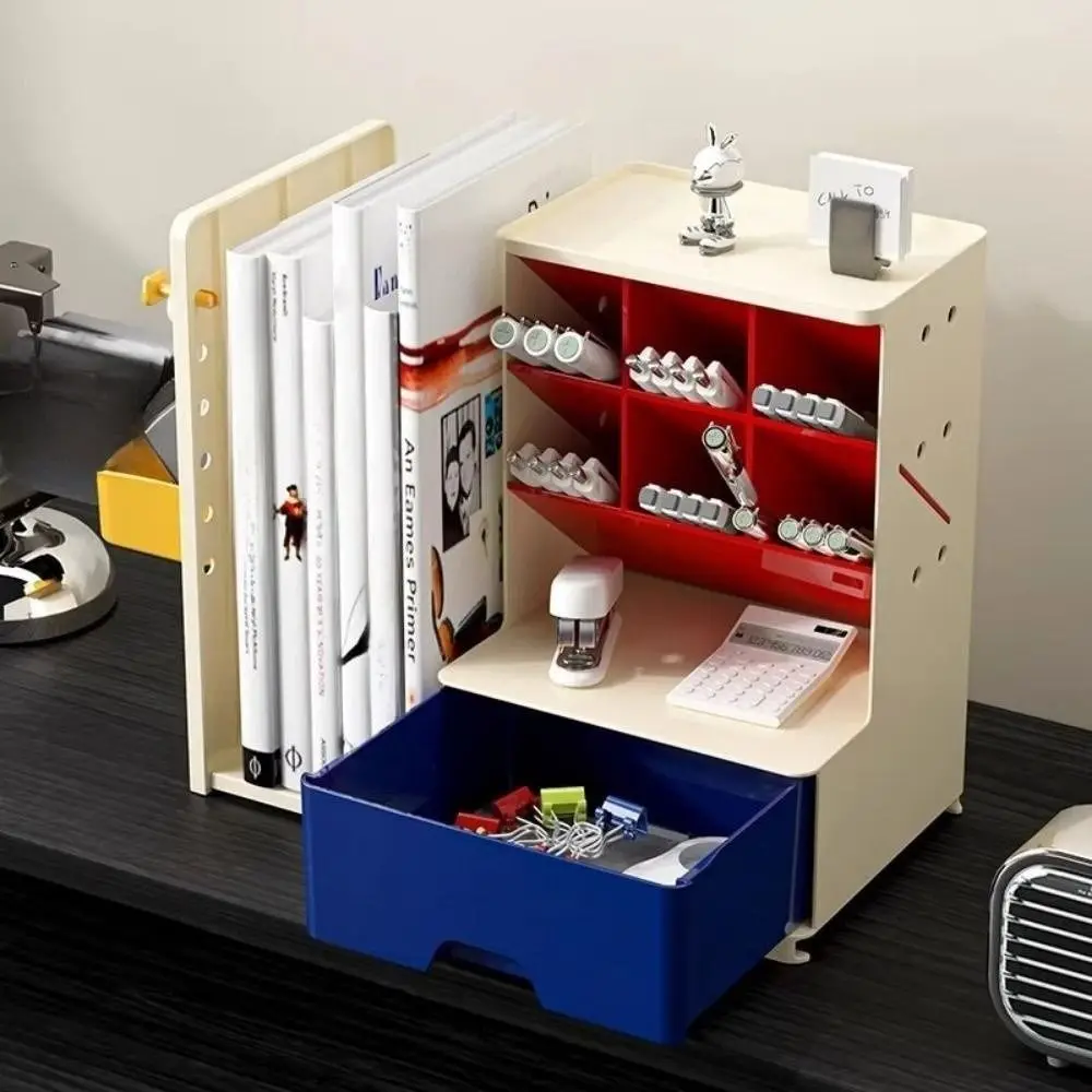 Oblique Design Desktop Pen Holder Multi Grid Retractable Stationery Storage Box Multi-Functional Perforated Board Desk Organizer