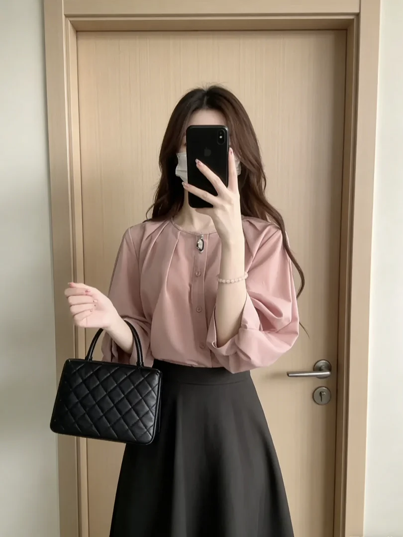 

Стильный простой комплект из юбки с высокой талией и топа для летних поездок на работу, легкий, элегантный, состоящий из двух предметов, в корейском стиле, свободного кроя.