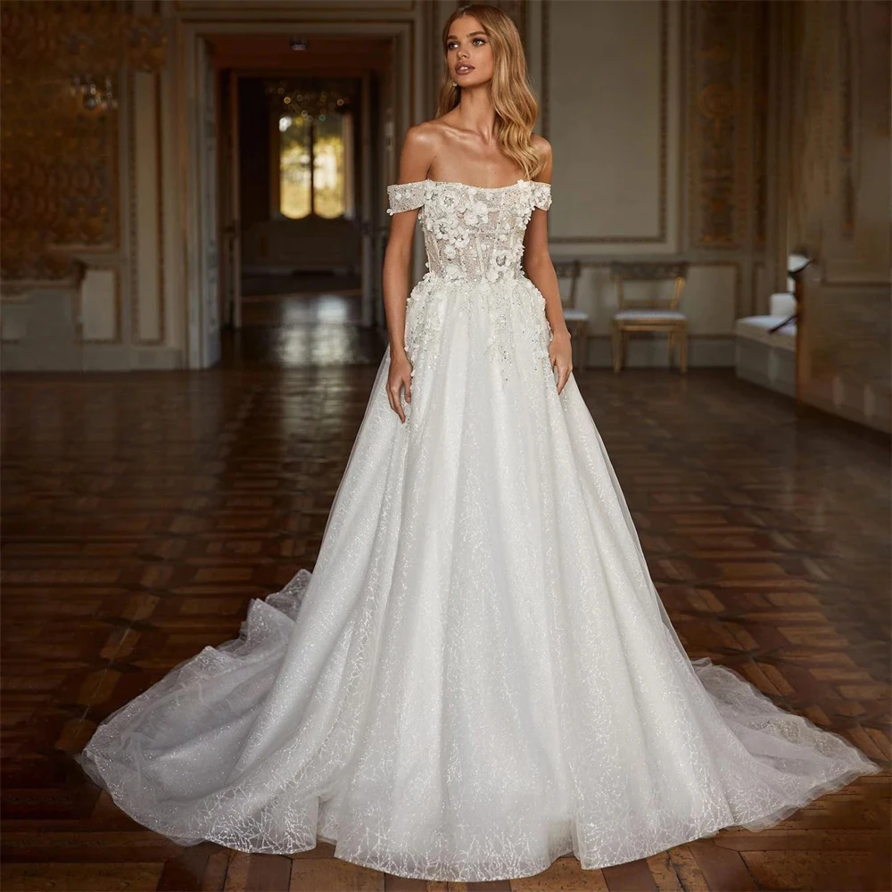 

Beautiful Exquisite Fascinating Wedding Dresses Off Shoulder Elegant Dresses With Detachable Train Wedding Ball Gowns Custom