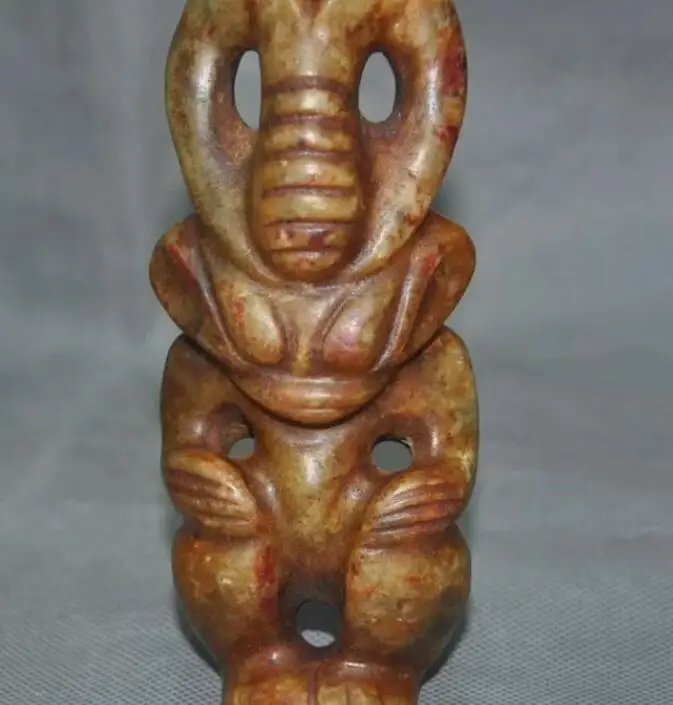 

5.8"China Hongshan culture hetian old jade Carve fengshui sun god Helios statue