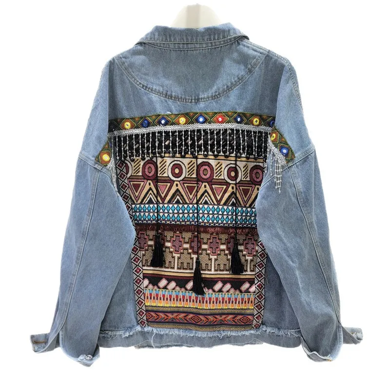 American Spring and Autumn New Women's Cowboy Jacket Splicing Retro Jacket
