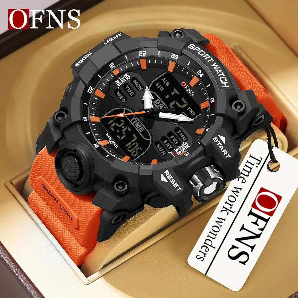 OFNS Top 6126 Dual Screen Men's Watch Waterproof Sports Watch Military Men's Alarm Clock Stop Watch Quartz Men's Watch 2024