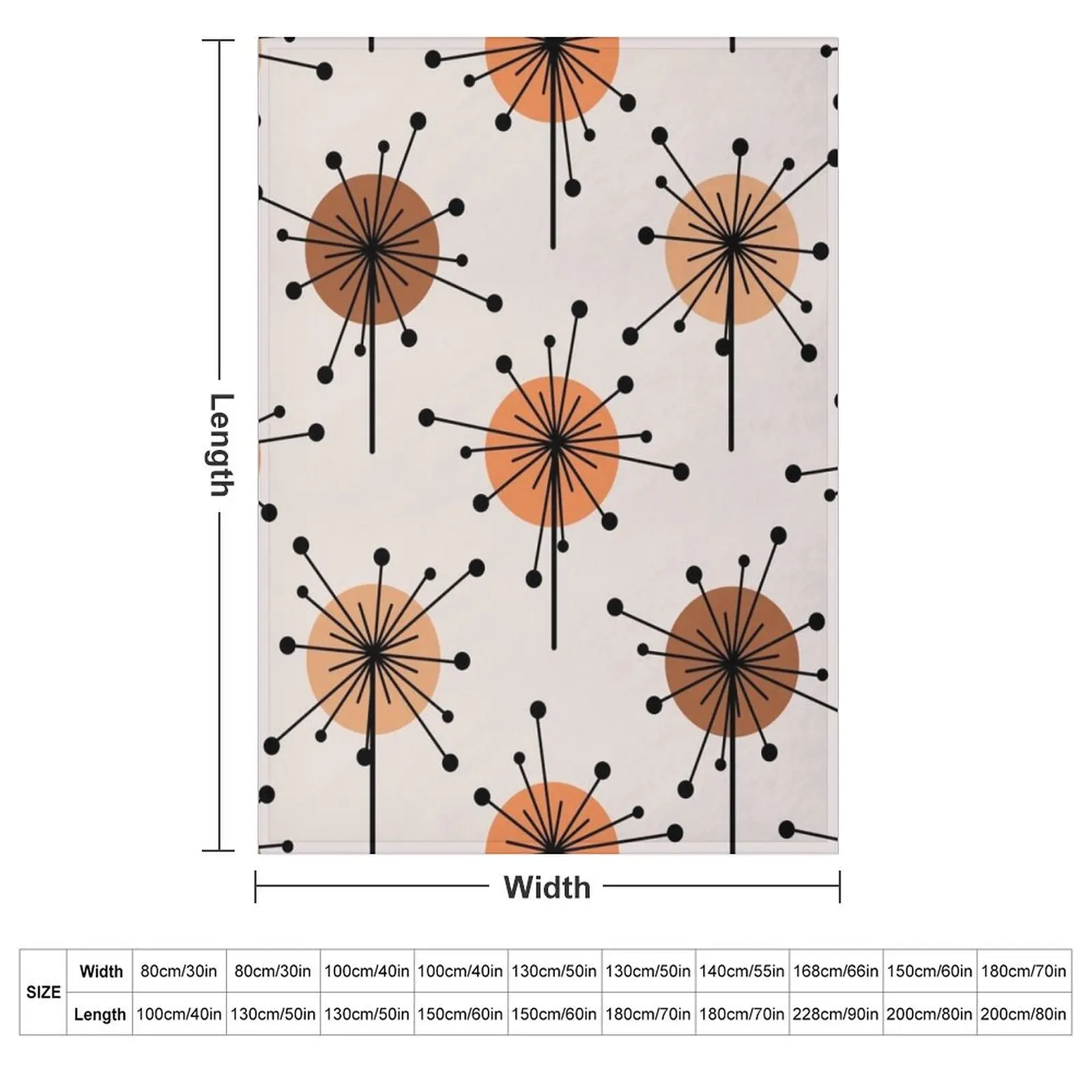 Atomic Era Sputnik Starburst Flowers Orange Tan Throw Blanket Kid'S Hairy Luxury Brand Polar Blankets