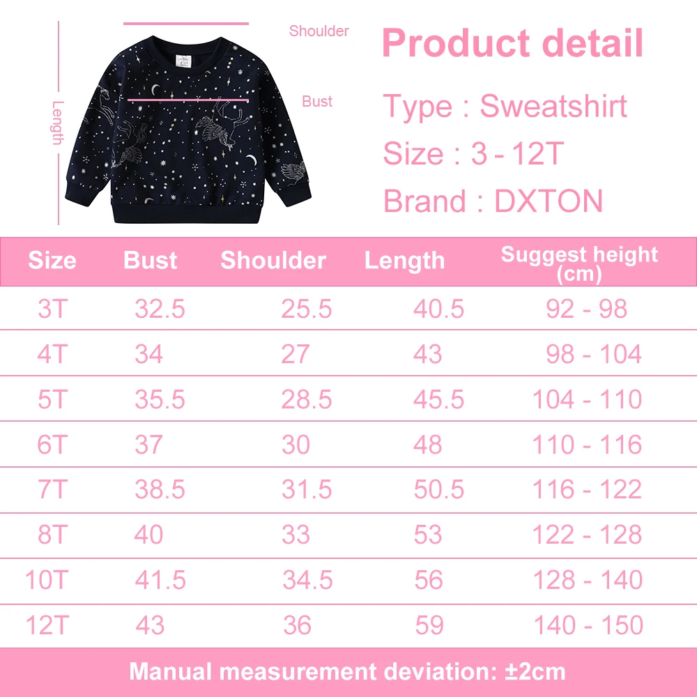 DXTON Girls Sports Shirt for Autumn Spring Kids Cotton Casual Sweatshirt Girls Unicorn Cartoon Print Sweatshirt Kids Costumes