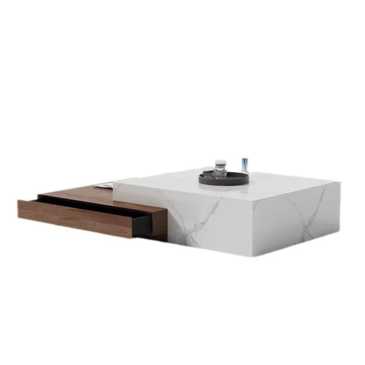 

High-end living room Italian minimalist coffee table combination, solid wood light luxury rock board coffee table